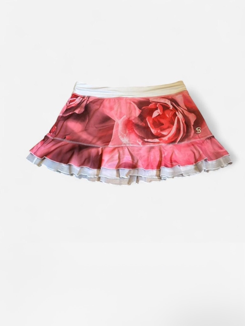 Pink Rose Print Ruffled Tennis Skirt